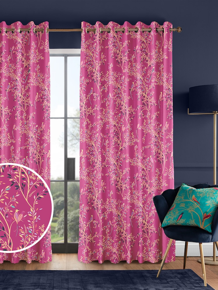 Sara Miller Fuchsia 100% Cotton Birds of Paradise Made to Measure Curtains - Image 1 of 8