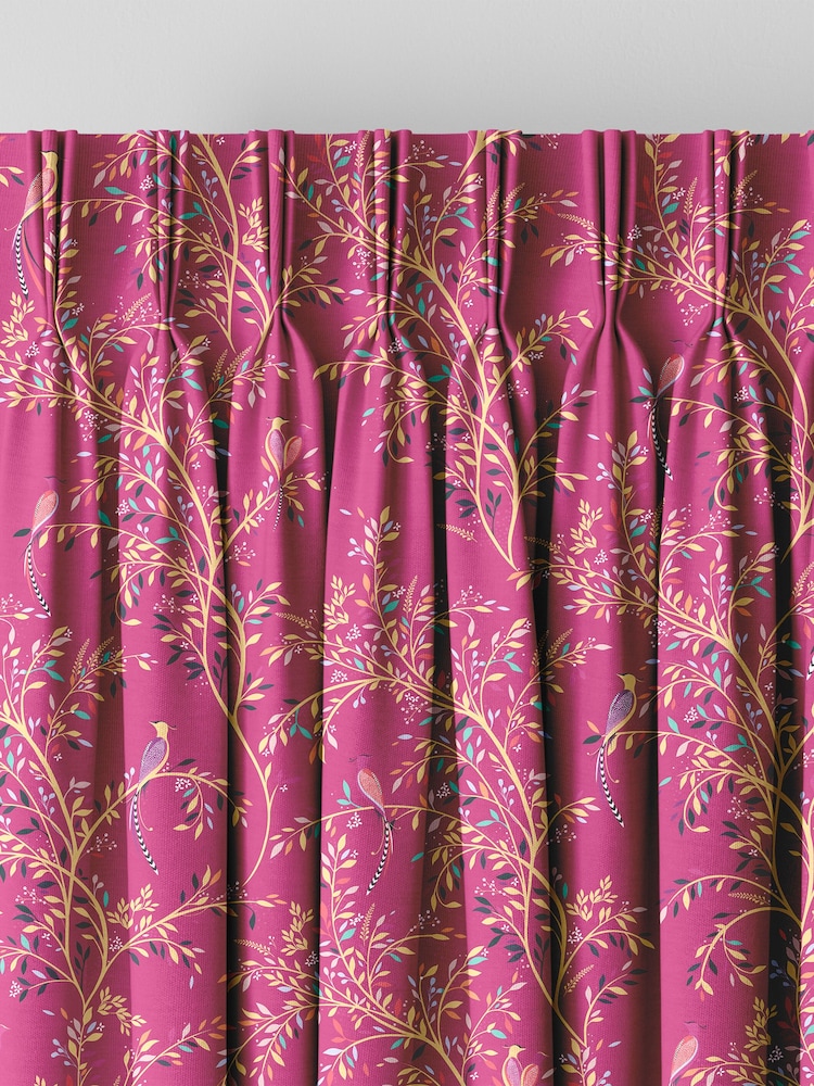 Sara Miller Fuchsia 100% Cotton Birds of Paradise Made to Measure Curtains - Image 2 of 8
