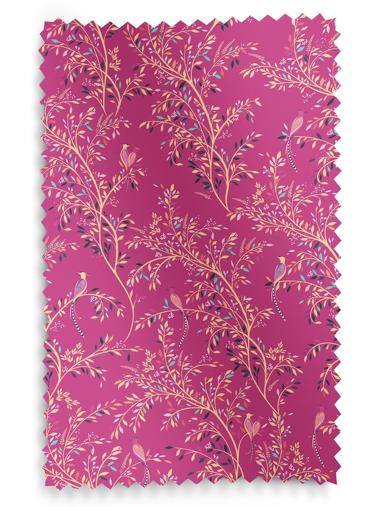 Sara Miller Fuchsia 100% Cotton Birds of Paradise Made to Measure Curtains - Image 8 of 8