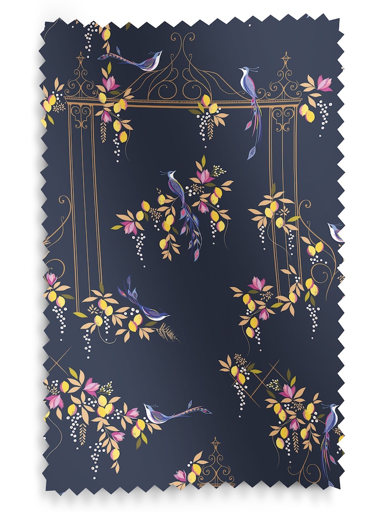 Sara Miller Navy Birds & Gate Made to Measure Curtains - Image 9 of 9