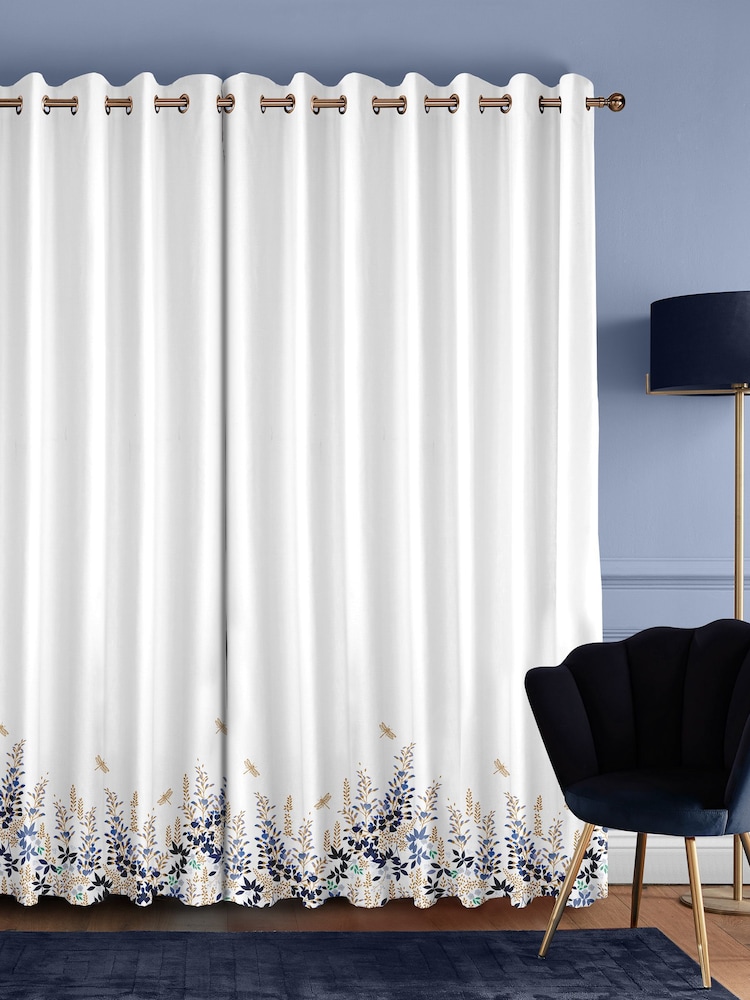 Sara Miller White 100% Cotton Wisteria Made to Measure Curtains - Image 2 of 9