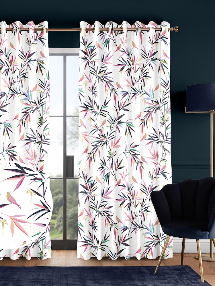 Sara Miller White 100% Cotton Bamboo Made to Measure Curtains - Image 1 of 9