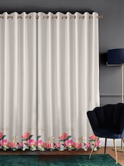 Sara Miller Pale Grey 100% Cotton Peony Border Made to Measure Curtains - Image 2 of 9