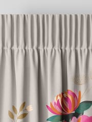Sara Miller Pale Grey 100% Cotton Peony Border Made to Measure Curtains - Image 6 of 9