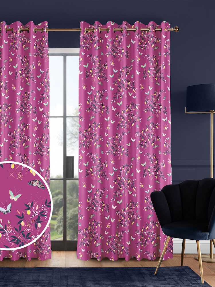 Sara Miller Purple 100% Cotton Butterflies & Trellis Made to Measure Curtains - Image 1 of 9