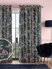 Sara Miller Dark Green Linear Made to Measure Curtains - Image 1 of 9