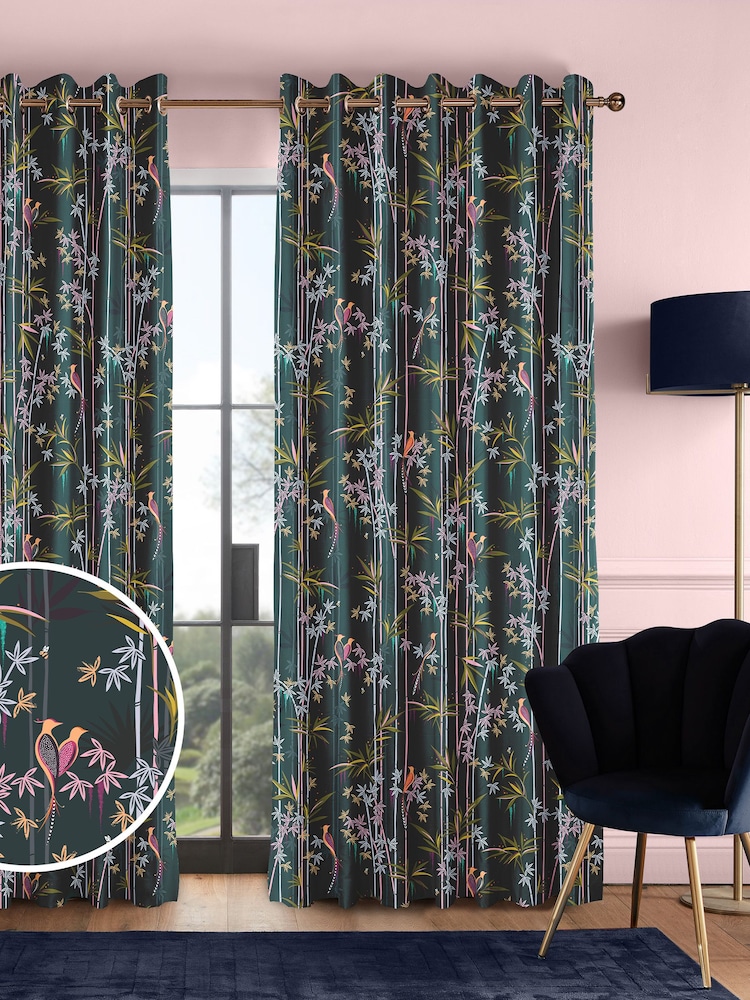 Sara Miller Dark Green Linear Made to Measure Curtains - Image 1 of 9