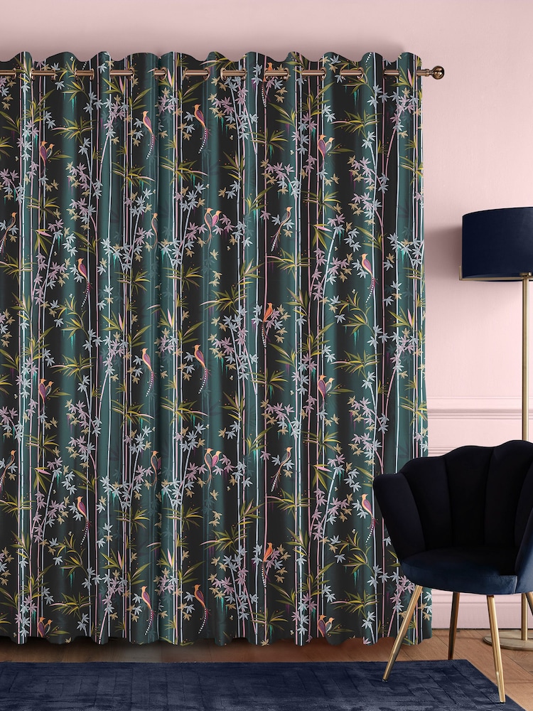 Sara Miller Dark Green Linear Made to Measure Curtains - Image 2 of 9
