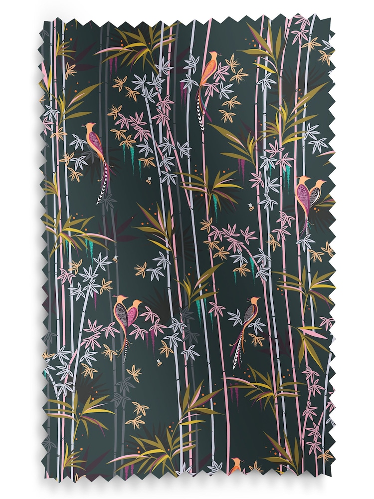 Sara Miller Dark Green Linear Made to Measure Curtains - Image 9 of 9