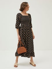 FatFace Black/Gold Adele Midi Dress - Image 1 of 5