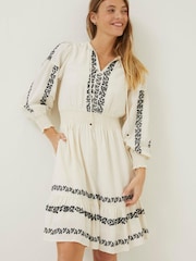 FatFace Natural Devin Embroidered Dress - Image 1 of 6