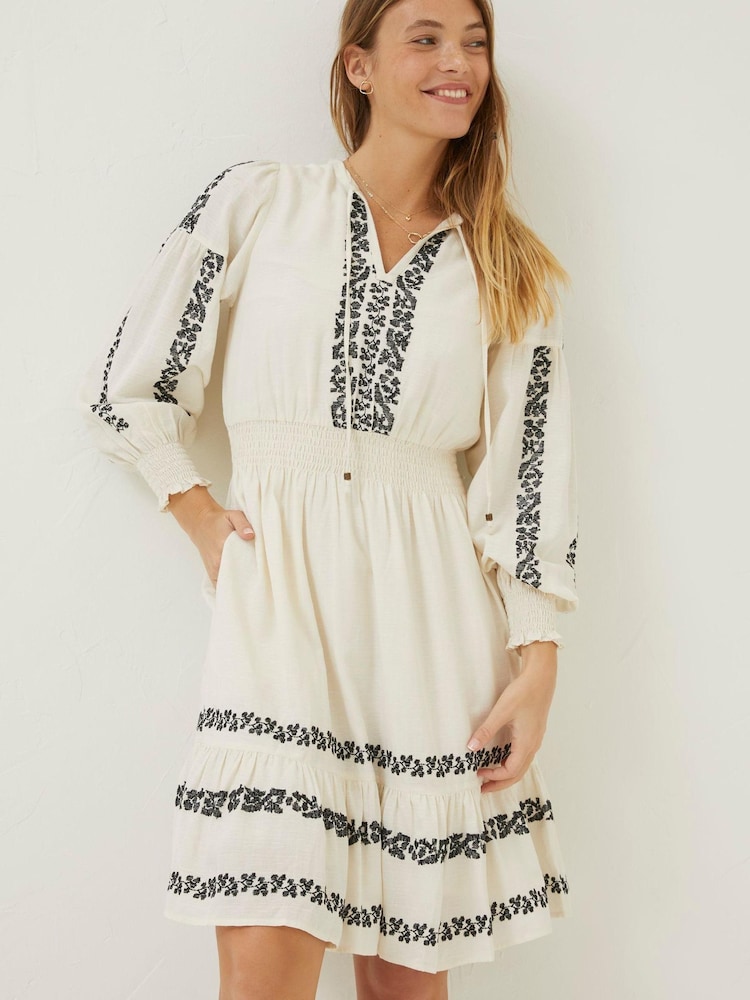FatFace Natural Devin Embroidered Dress - Image 1 of 6