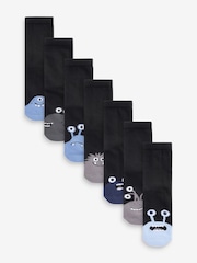 Black/Blues Monsters Cotton Rich Cushioned Socks 7 Pack - Image 1 of 8