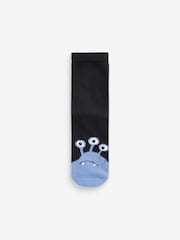 Black/Blues Monsters Cotton Rich Cushioned Socks 7 Pack - Image 3 of 8