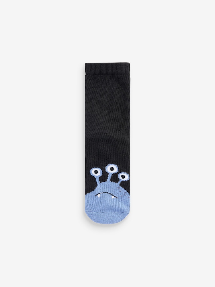 Monstres noir/bleu - Paquet de chaussettes rembourrées en coton riche 7 - Image 3 of 8