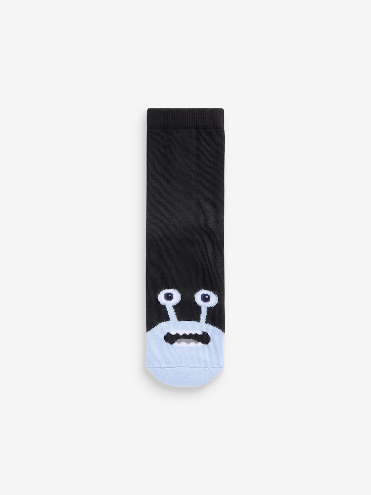 Monstres noir/bleu - Paquet de chaussettes rembourrées en coton riche 7 - Image 6 of 8