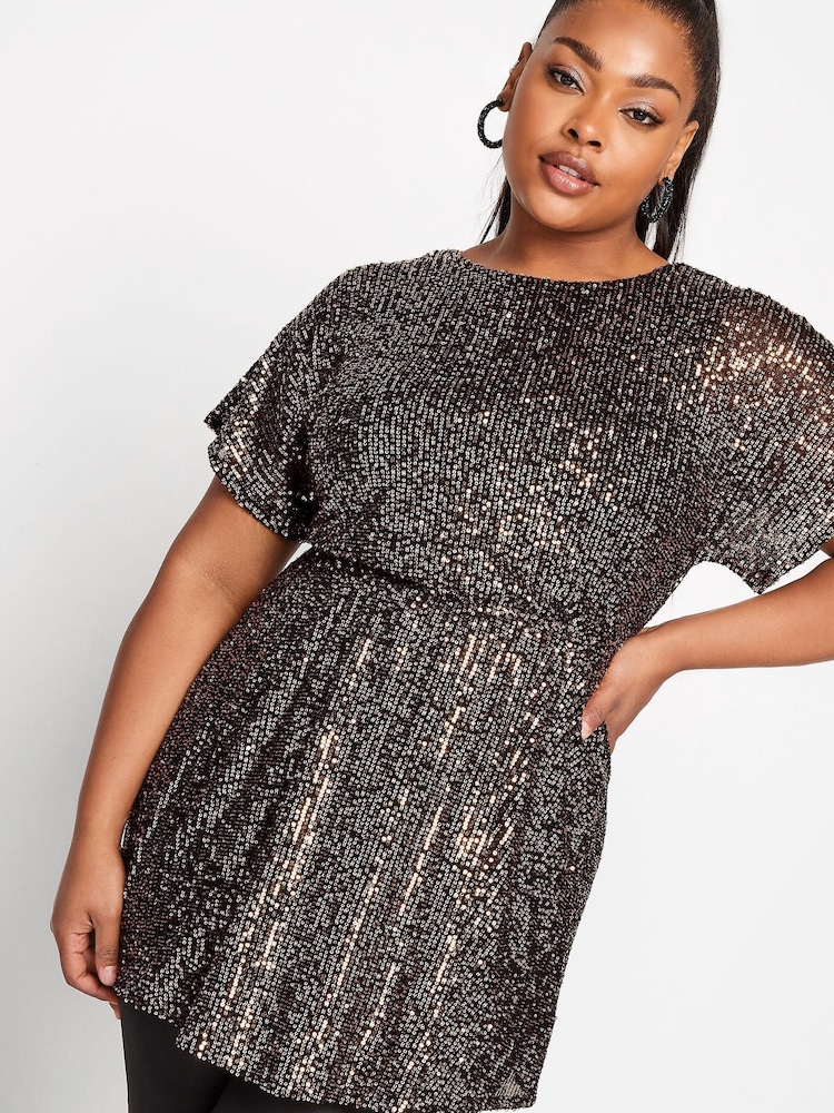 Yours Curve Gold London Sequin Peplum Top - Image 3 of 4