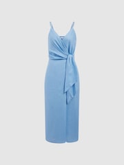 Reiss Blue Esme Linen Side Tie Midi Dress - Image 2 of 6