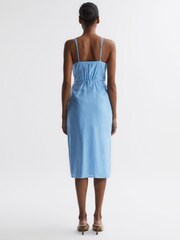Reiss Blue Esme Linen Side Tie Midi Dress - Image 5 of 6