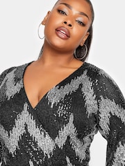 Yours Curve Silver London Sequin Zig Zag Wrap Body Top - Image 4 of 4