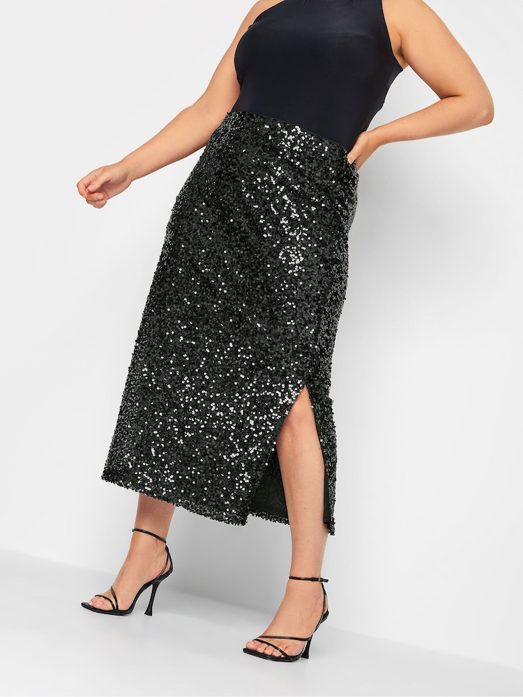 Yours Curve Black London Sequin Tube Skirt - Image 1 of 1