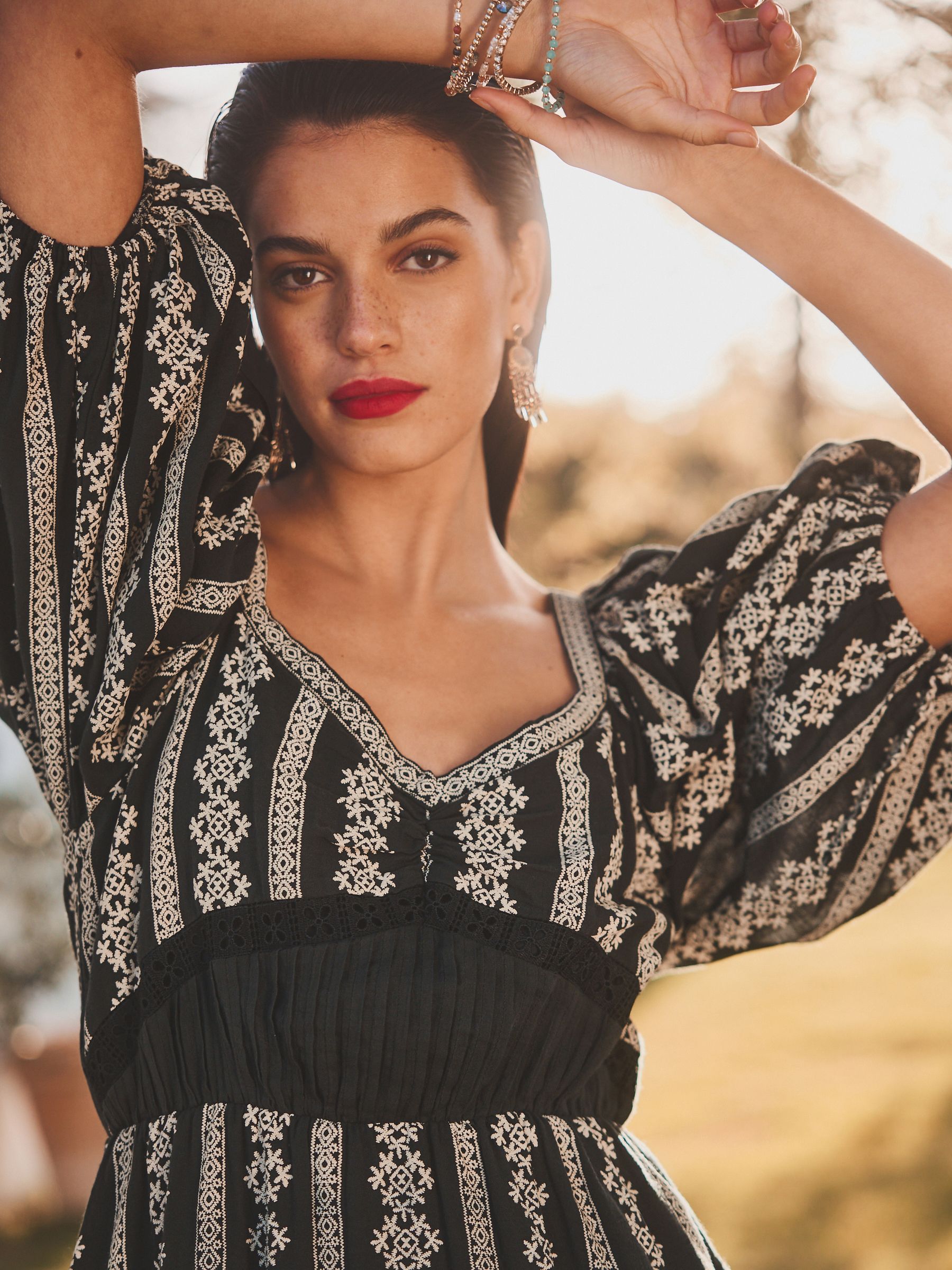 Buy Black Textured Print Volume Sleeve Midi Dress from Next