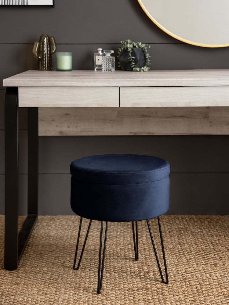 Opulent Velvet Dark Navy Blue Matson Storage Stool - Image 1 of 5