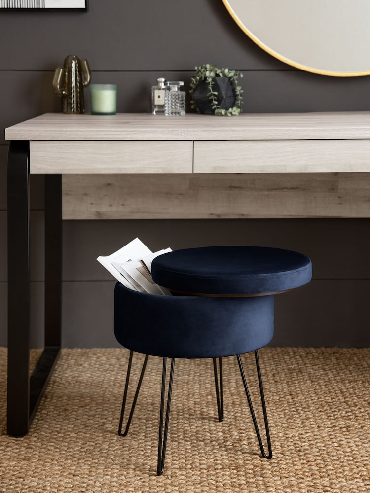 Opulent Velvet Dark Navy Blue Matson Storage Stool - Image 2 of 5
