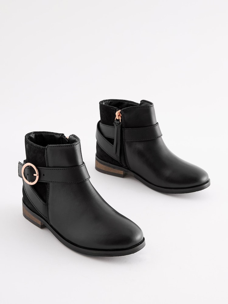 Black Wide Fit (G) Leather Ankle Boots - Image 1 of 11