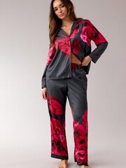 B by Ted Baker Teal Blue Floral Satin Button Through Pyjamas Set - Image 1 of 14