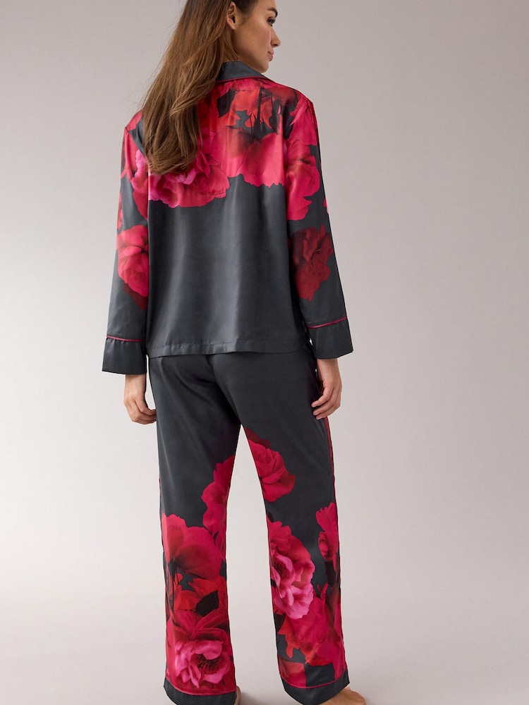 B by Ted Baker Teal Blue Floral Satin Button Through Pyjamas Set - Image 2 of 14