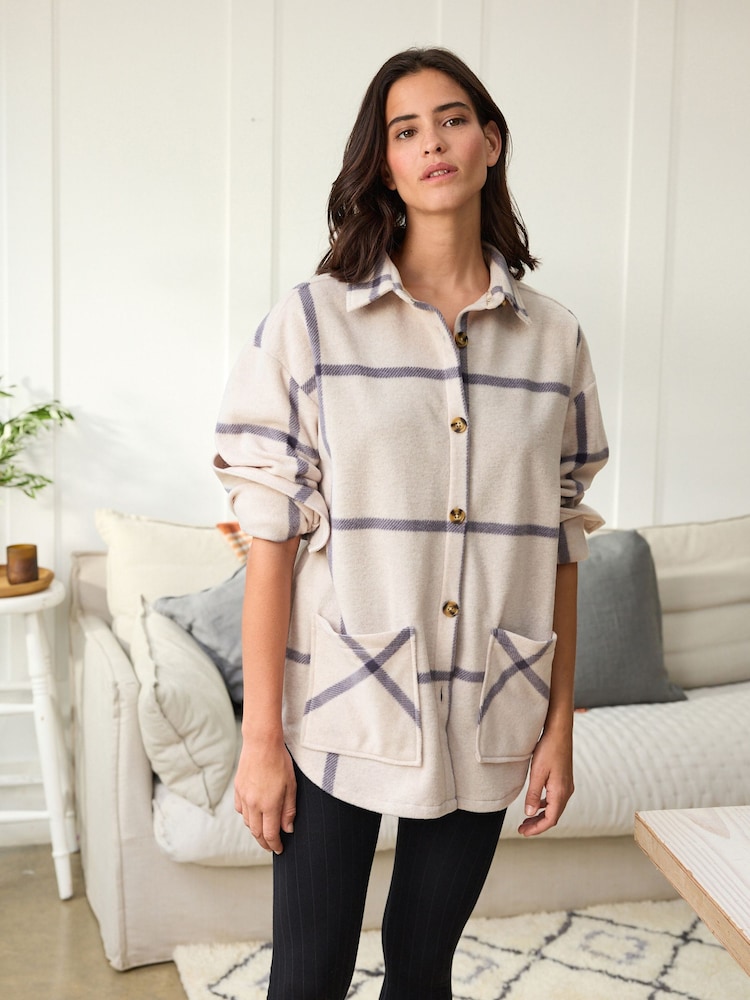 Neutral Check Fleece Shacket - Image 2 of 8