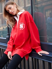 self. Red Rugby Sweat Top - Image 1 of 8
