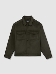 Reiss Dark Green Warner Monogram Wool-Blend Press-Stud Overshirt - Image 2 of 7