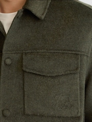 Reiss Dark Green Warner Monogram Wool-Blend Press-Stud Overshirt - Image 3 of 7