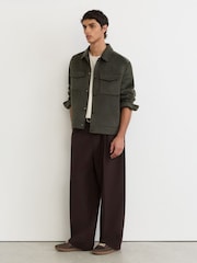 Reiss Dark Green Warner Monogram Wool-Blend Press-Stud Overshirt - Image 4 of 7