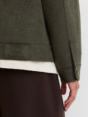 Reiss Dark Green Warner Monogram Wool-Blend Press-Stud Overshirt - Image 5 of 7