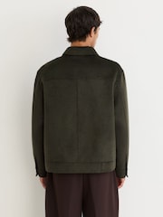 Reiss Dark Green Warner Monogram Wool-Blend Press-Stud Overshirt - Image 6 of 7