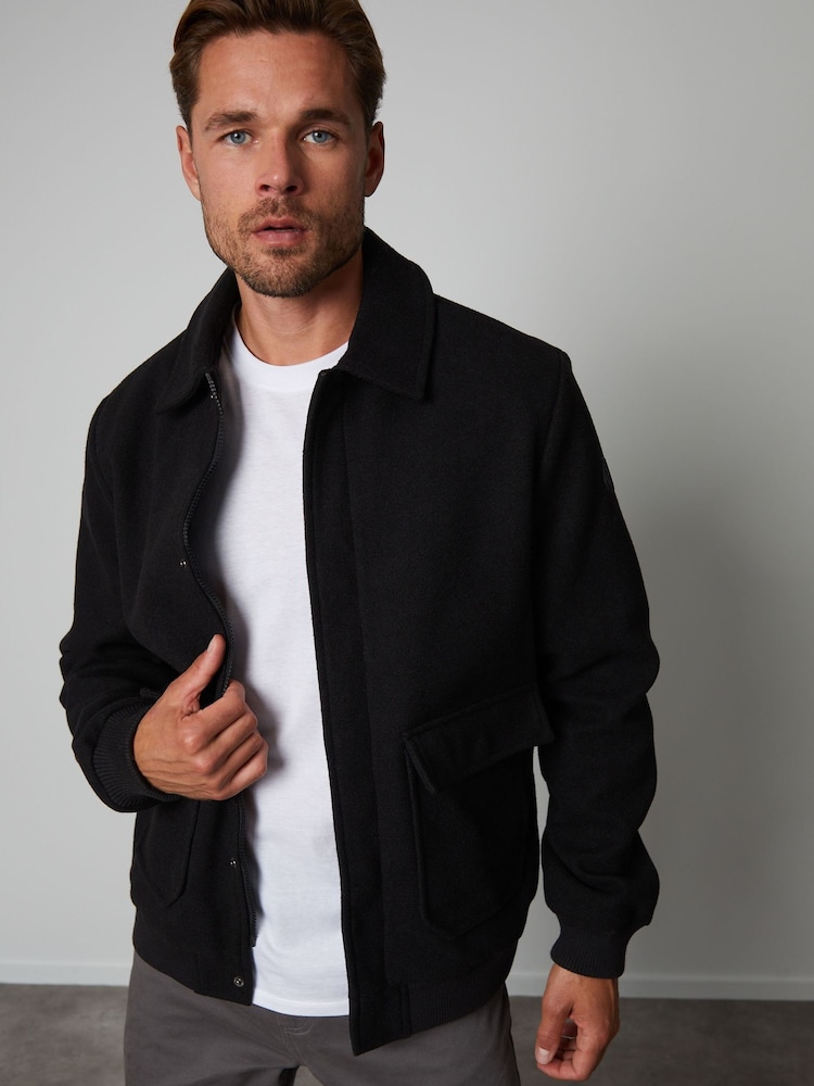Threadbare Black Collared Bomber Style Shacket - Image 1 of 4