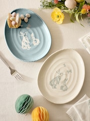 Set of 2 Blue Easter Egg Shaped Bunny Side Plates - Image 1 of 5