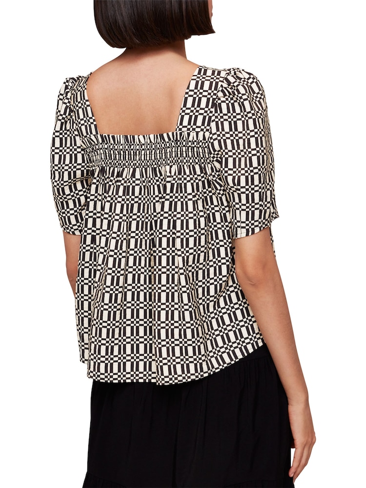 Whistles Black Link Check Square Neck Top - Image 2 of 4