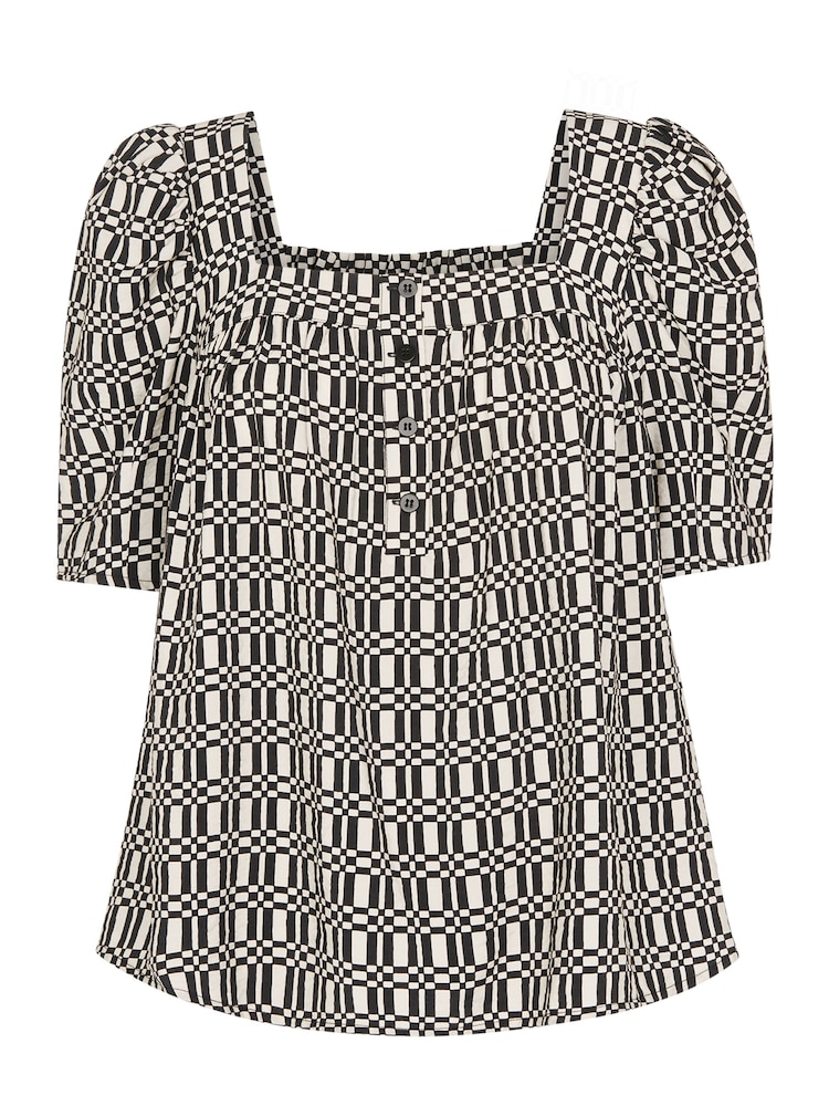Whistles Black Link Check Square Neck Top - Image 4 of 4