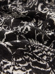 Black and White Feather Print Ruffle Shirred Long Sleeve Blouse - Image 5 of 5
