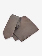 Bronze Brown Metallic Thread Slim Party Tie And Pocket Square Set - Image 1 of 4