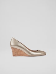 LK Bennett Gold Eevi Suede Cork Wedges - Image 1 of 4