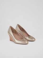 LK Bennett Gold Eevi Suede Cork Wedges - Image 2 of 4