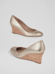 LK Bennett Gold Eevi Suede Cork Wedges - Image 3 of 4