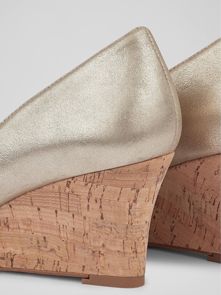 LK Bennett Gold Eevi Suede Cork Wedges - Image 4 of 4