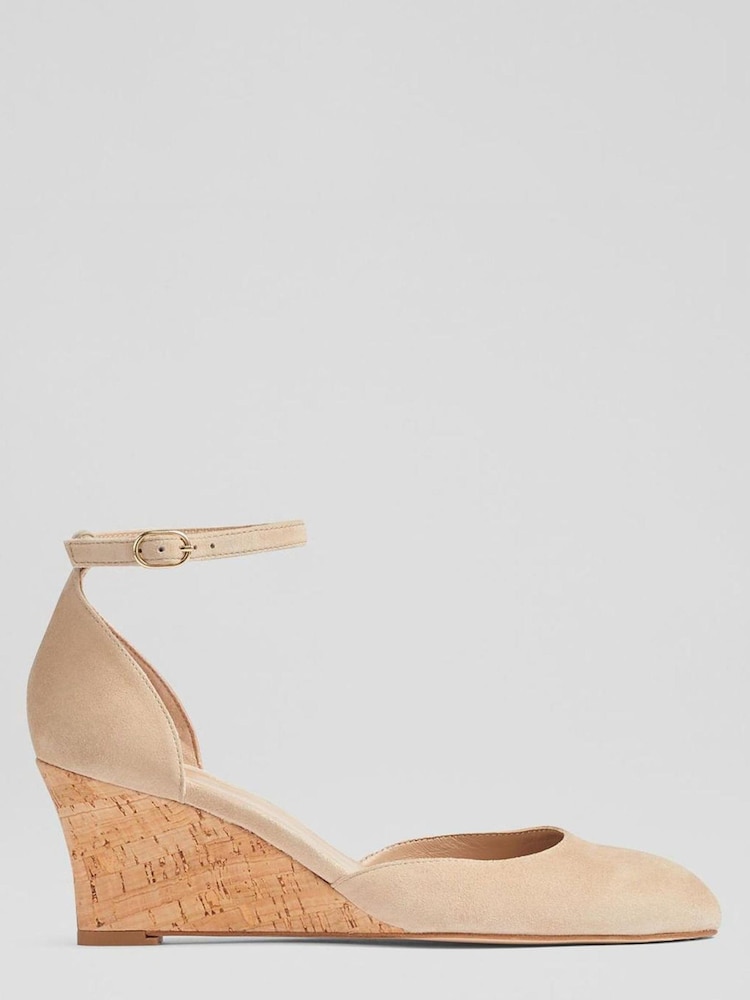 LK Bennett Natural Bre Suede Ankle Strap Cork Wedges - Image 1 of 4 LK Bennett Natural Bre Suede Ankle Strap Cork Wedges - Image 1 of 4
