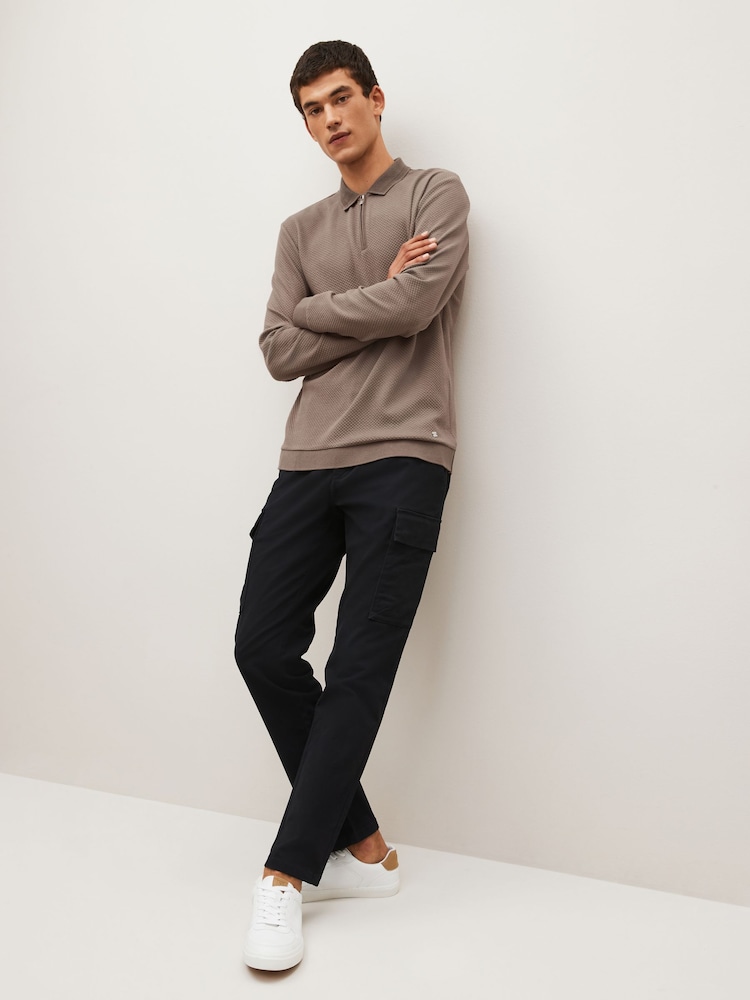 Natur/Braun - Langärmeliges, strukturiertes Polo-Shirt - Bild 2 von 9